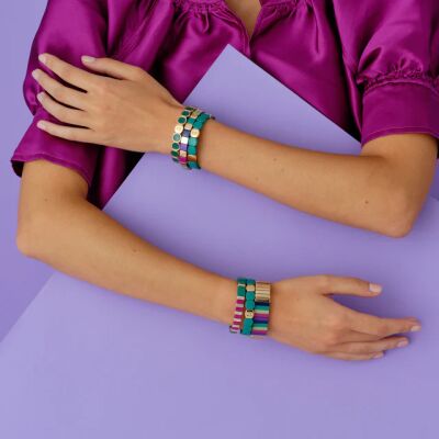 Bracelet Simone à bordeaux Colorstrass en métal émaillé emeraude et aubergine
